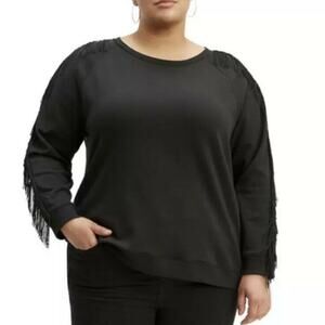 New Levi's Womans Plus Sz 3X Sweatshirt Crew Neck Black Fringe Trim Reese NWT